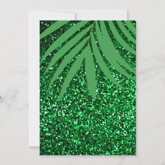 Palm Leaf Smaragd Groen Glitter Tropische Bruiloft Kaart (Achterkant)