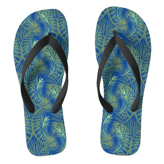 Palm Leaf Tree Green Blue Beach Teenslippers (Voetbed)