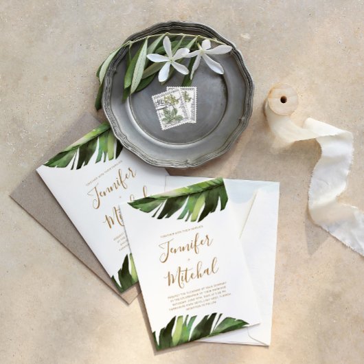 Palm Leaf Tropical Floral Minimal Wedding Kaart
