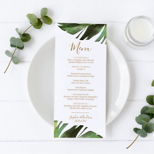 Palm Leaf Tropical Floral Minimal Wedding Menu