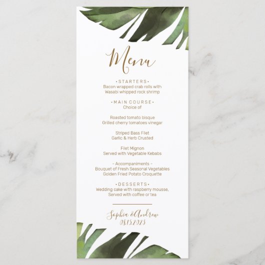 Palm Leaf Tropical Floral Minimal Wedding Menu (Voorkant)