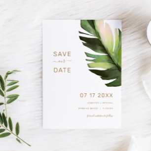 Palm Leaf Tropical Floral Save the Date Card Kaart