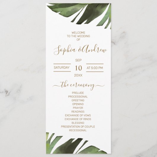Palm Leaf Tropical Floral Wedding Programs Programmakaart (Voorkant)