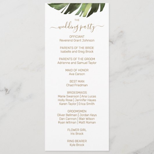 Palm Leaf Tropical Floral Wedding Programs Programmakaart (Achterkant)