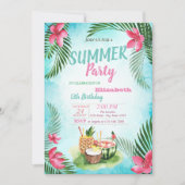 Palm Leaf, Tropical Flowers, Fruits Birthday Party Kaart (Voorkant)