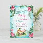 Palm Leaf, Tropical Flowers, Fruits Birthday Party Kaart (Staand voorkant)