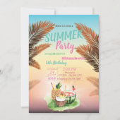 Palm Leaf, Tropical Fruits Birthday Party Kaart (Voorkant)