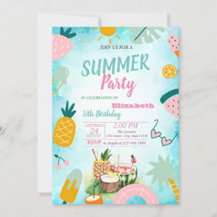 Palm Leaf, Tropical Fruits Birthday Party Kaart