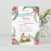 Palm Leaf, Tropical Fruits, Flowers Birthday Party Kaart (Staand voorkant)