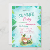 Palm Leaf, Tropical Fruits, Summer Birthday Party Kaart (Voorkant)