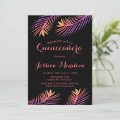 Palm Leaf Tropical Quinceañera Sweet 16 Invitation Kaart (Staand voorkant)