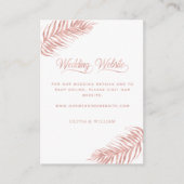 Palm Leaf Tropical Roos Gold White Wedding Website Informatiekaartje (Voorkant)