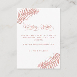 Palm Leaf Tropical Roos Gold White Wedding Website Informatiekaartje