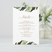 Palm Leaf Tropical Wedding Details Kaart (Staand voorkant)