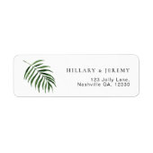 Palm Leaf Tropisch Bruiloft Retouradres Etiket (Voorkant)