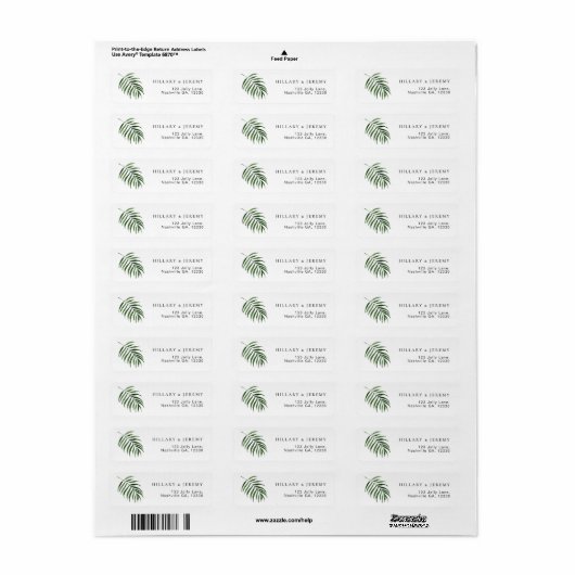 Palm Leaf Tropisch Bruiloft Retouradres Etiket (Full Sheet)