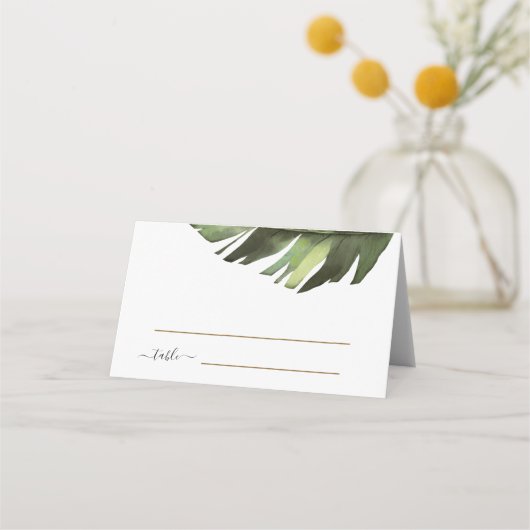 Palm Leaf Tropische Bloemen Bruiloft Plaatskaartje (Voorkant)