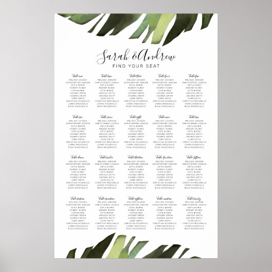 Palm Leaf Tropische Bloemen Bruiloft Welkom Poster (Voorkant)