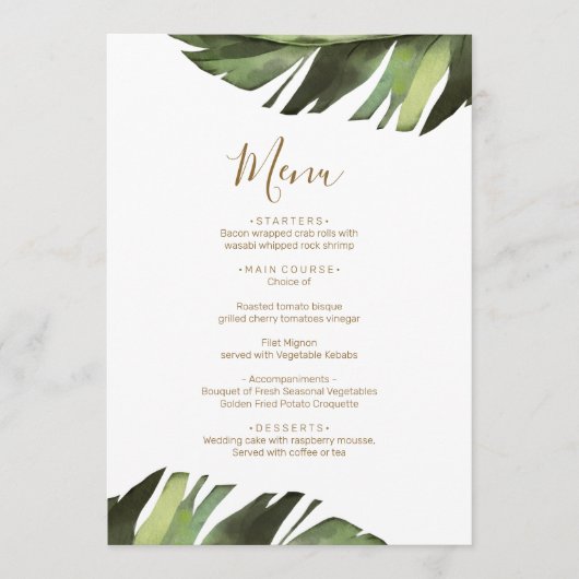 Palm Leaf Tropische Bloemen Minimale Douche Menu (Voorkant)