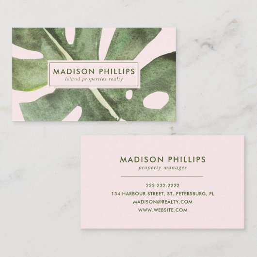Palm Leaf Vacation Rental Property Realtor Visitekaartje (Voorkant / Achterkant)