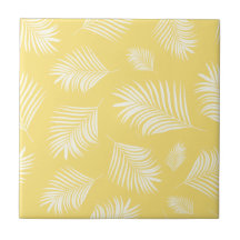 Palm Leaf White Yellow Tropical Patroon