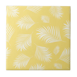 Palm Leaf White Yellow Tropical Patroon Tegeltje
