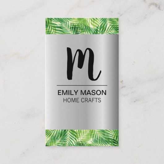 Palm Leaf Zilver Metallic Houten Grain Trim Visitekaartje (Voorkant)