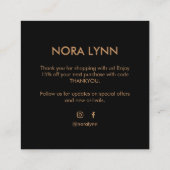 Palm Leaf Zwart en Goud Bedankt Vierkante Visitekaartje (Achterkant)