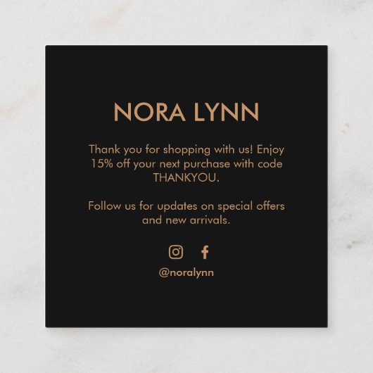 Palm Leaf Zwart en Goud Bedankt Vierkante Visitekaartje (Achterkant)