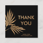Palm Leaf Zwart en Goud Bedankt Vierkante Visitekaartje (Voorkant)