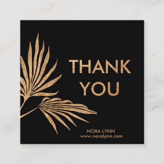 Palm Leaf Zwart en Goud Bedankt Vierkante Visitekaartje (Voorkant)