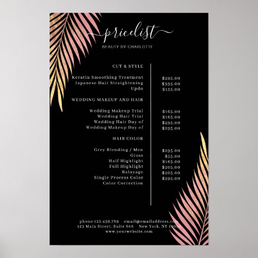 Palm Leafy Salon prijslijst Poster (Voorkant)