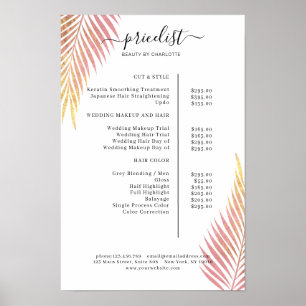 Palm Leafy Salon Prijslijst Poster