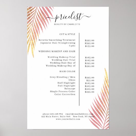 Palm Leafy Salon Prijslijst Poster (Voorkant)