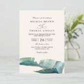 Palm Leave Groen Elegant Modern QR Code Huwelijk Kaart (Staand voorkant)
