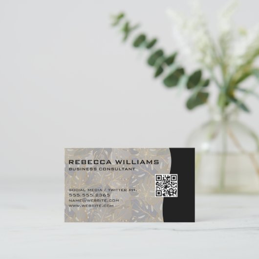 Palm Leaves Achtergrond | QR Code Visitekaartje (Staand voorkant)