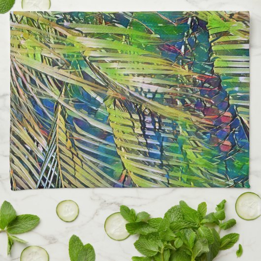 Palm Leaves Art in Green Kitchen Towel Theedoek (Gevouwen)