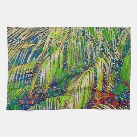Palm Leaves Art in Green Kitchen Towel Theedoek (Horizontaal)