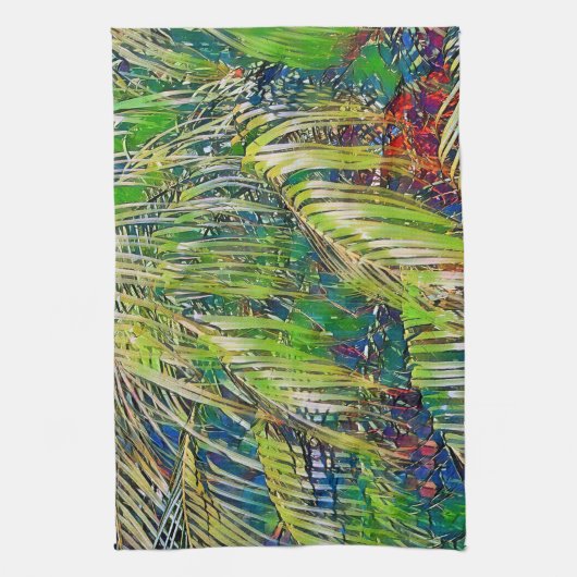 Palm Leaves Art in Green Kitchen Towel Theedoek (Verticaal)