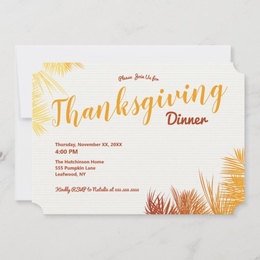 Palm Leaves Autumn Colors Thanksgiving Dinner Kaart (Voorkant)
