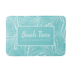 Palm Leaves Beach Time Mod Turquoise Blue Pattern Badmat