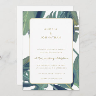 Palm Leaves Beach Tropical Wedding Invitation Kaart