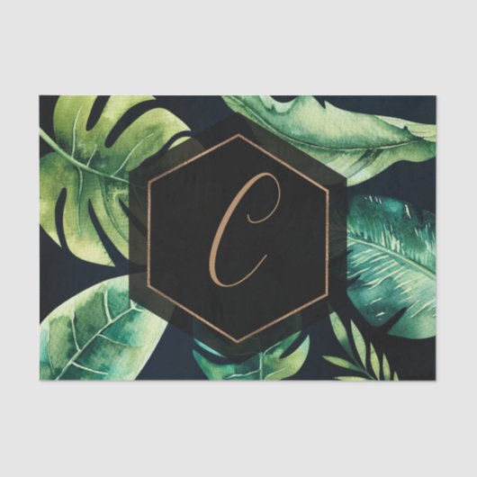 Palm Leaves Black Gold Elegant Tropical Summer Tissuepapier (Voorkant)