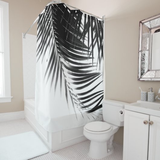 Palm Leaves Black & White Vibes #1 #tropical Douchegordijn (In situ)