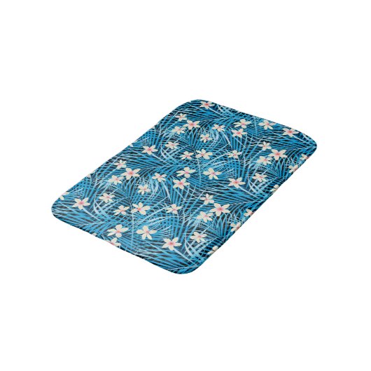 Palm Leaves Blue Pattern Badmat (Gekanteld)