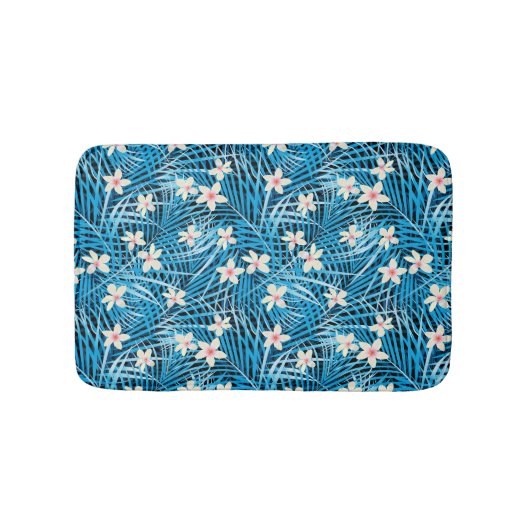Palm Leaves Blue Pattern Badmat (Voorkant)