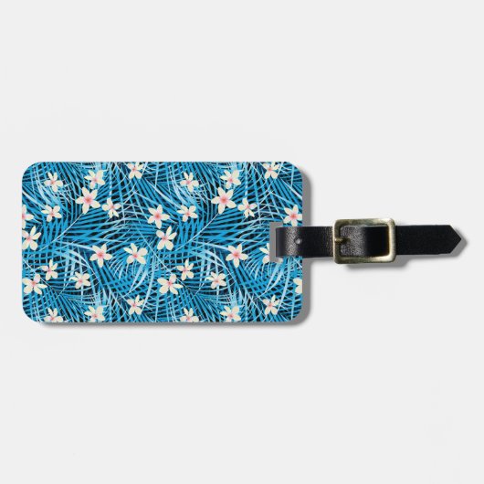 Palm Leaves Blue Pattern Bagagelabel (Voorkant horizontaal)
