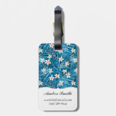 Palm Leaves Blue Pattern Bagagelabel (Achterkant verticaal)