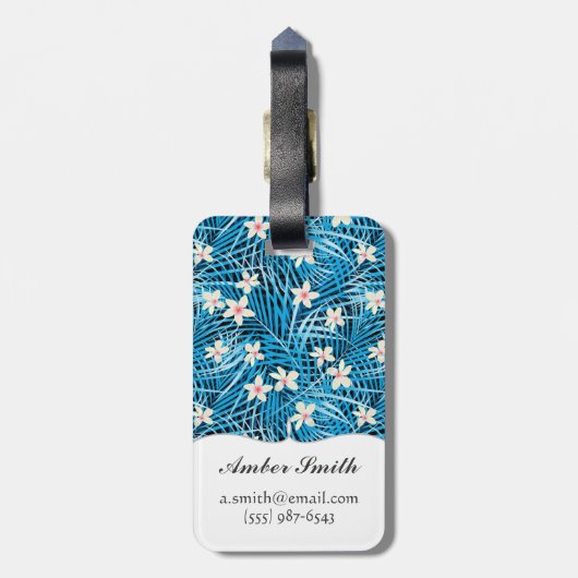 Palm Leaves Blue Pattern Bagagelabel (Achterkant verticaal)