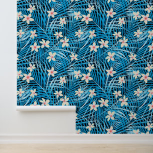 Palm Leaves Blue Pattern Behang